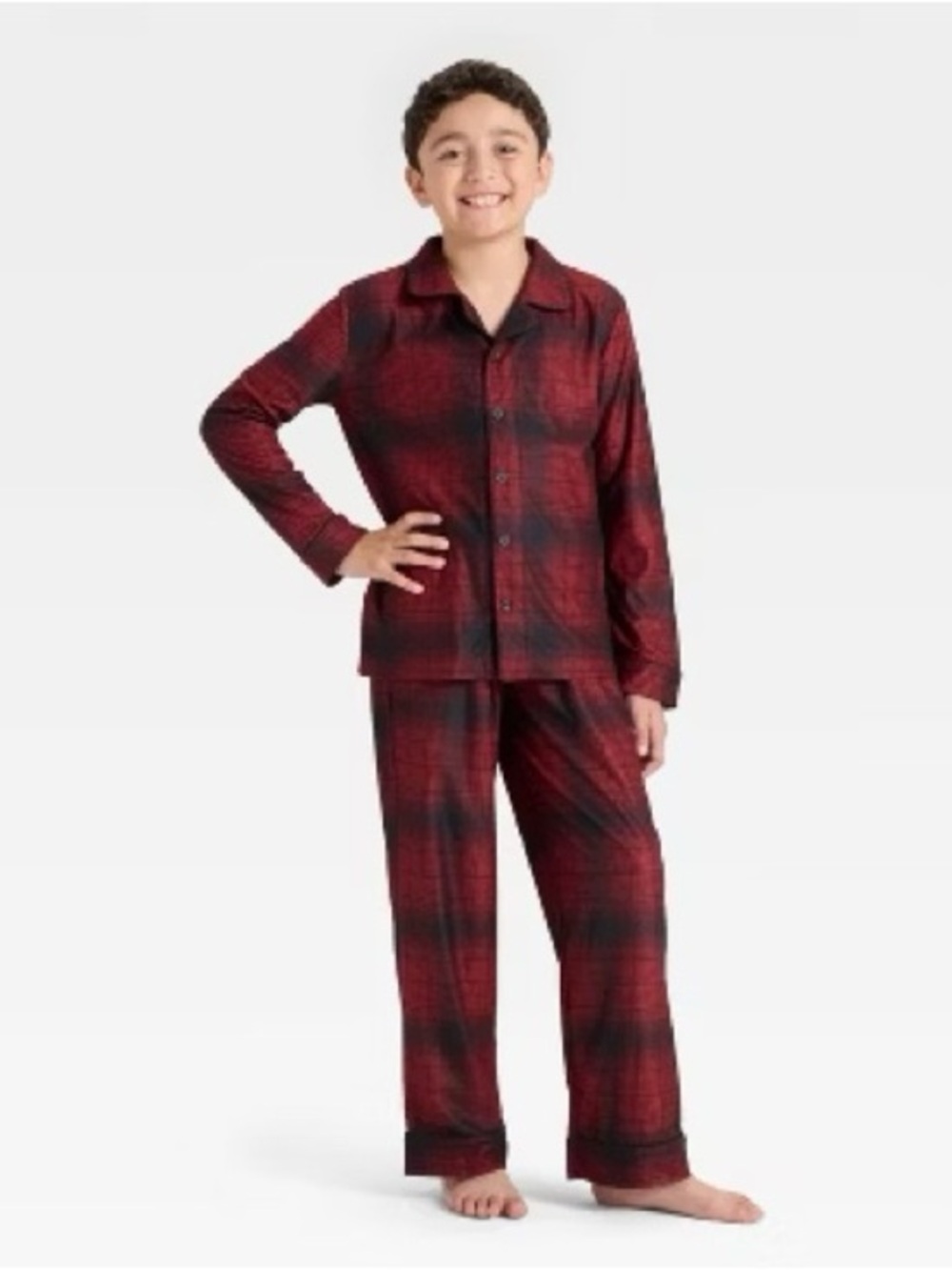 NWT Cat & Jack Boys Red Black Plaid Button Up Pajama Set Size Medium 8